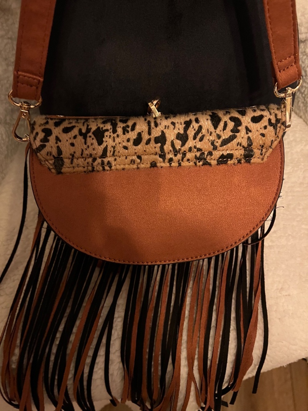 CATO - brown and black leopard print crossbody bag with fringe detailing - Picture 10 of 11